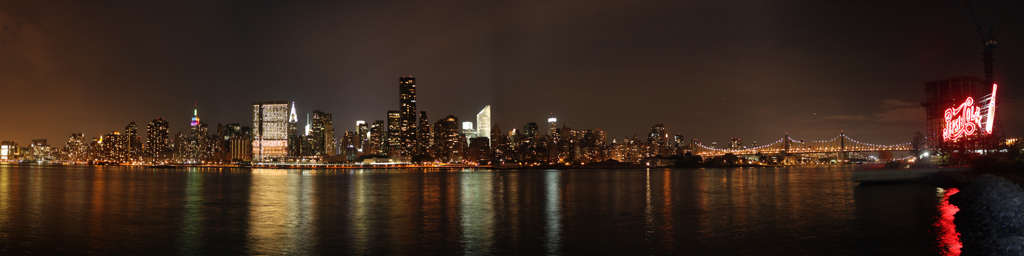 NYC Skyline at Night near Pepsi sign