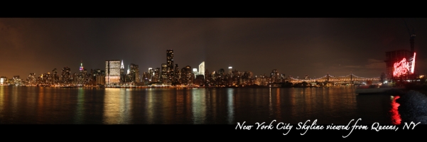 NYC Skyline at Night near Pepsi sign