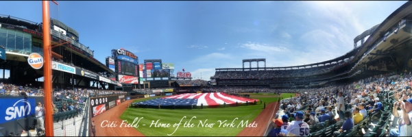 Citi Field Panorama - Opening Day American Flag from Left Field
