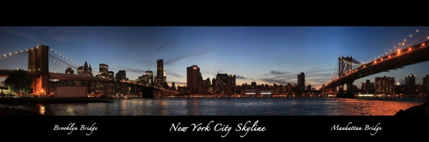 Brooklyn and Manhattan Bridges at Night - NYC Skyline